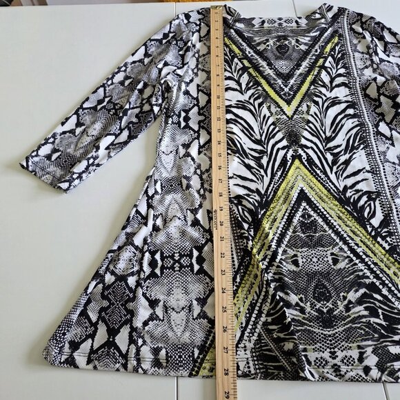 JM Collection Tunic Top Women M Multicolor 3/4 Sleeve V Neck Geo Snake Print 90s - Picture 7 of 14